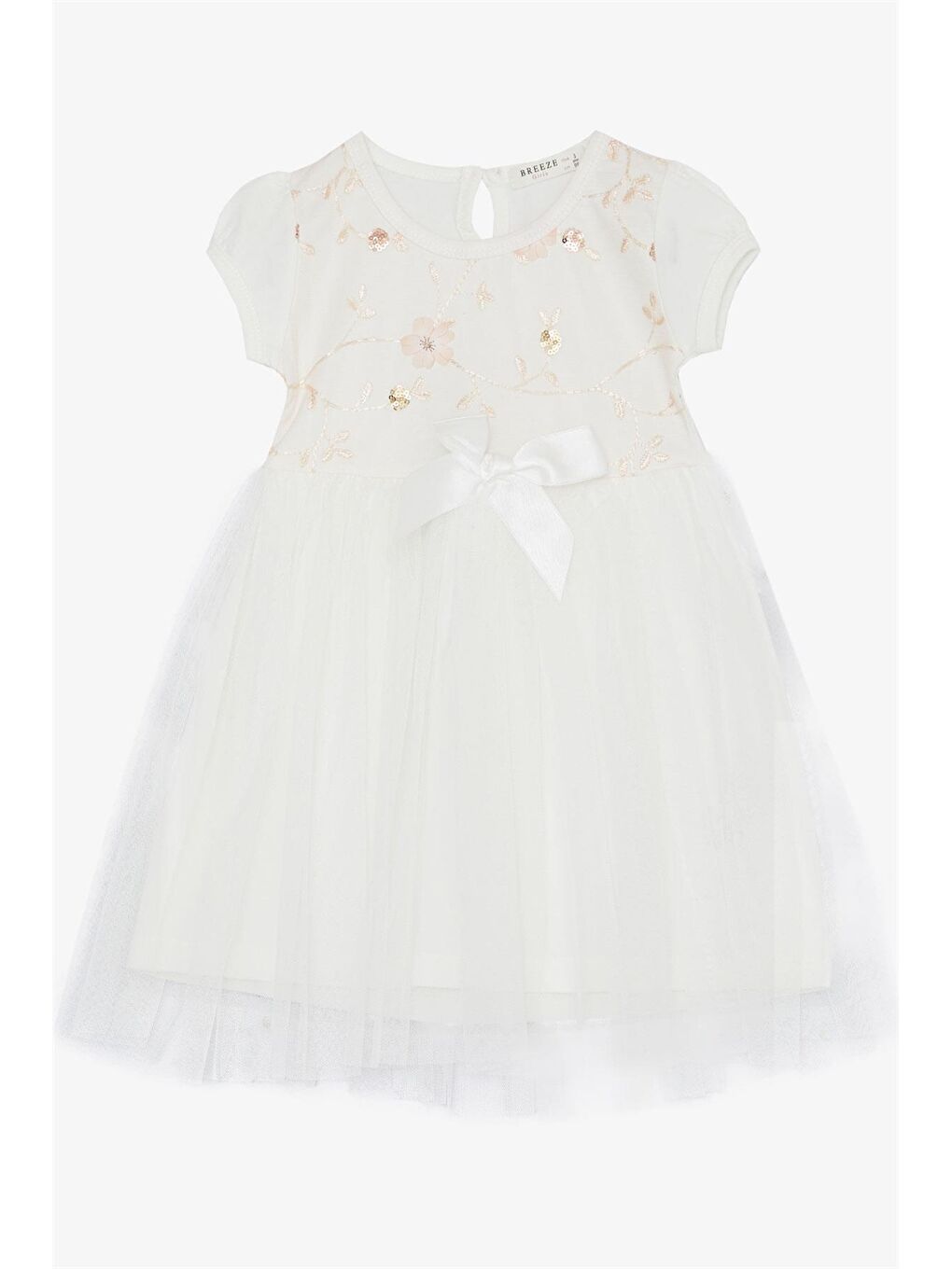 Ekru Bisiklet Yaka Baskılı Kız Çocuk Elbise