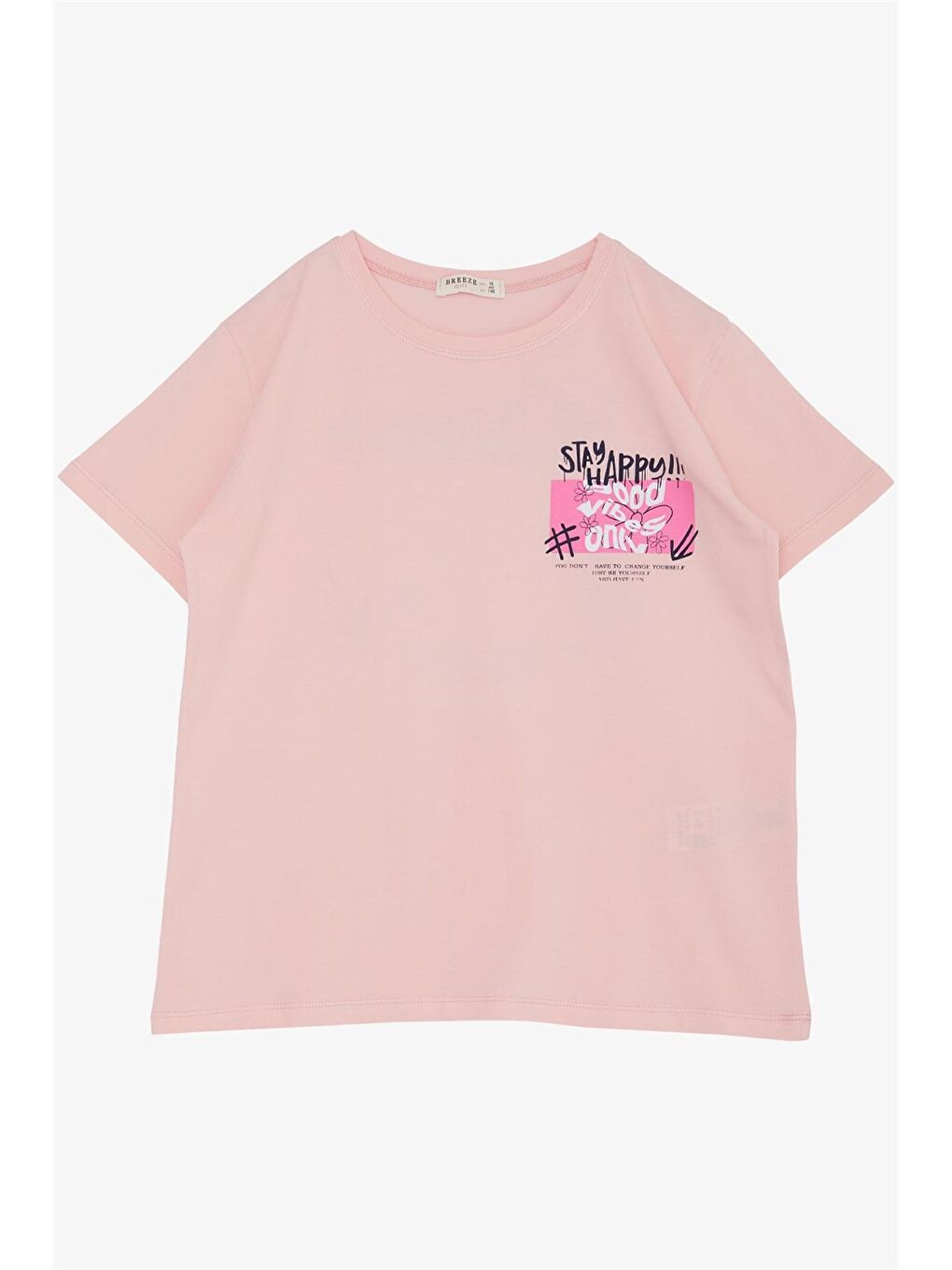 Pembe Bisiklet Yaka Baskılı Kız Çocuk Tişört