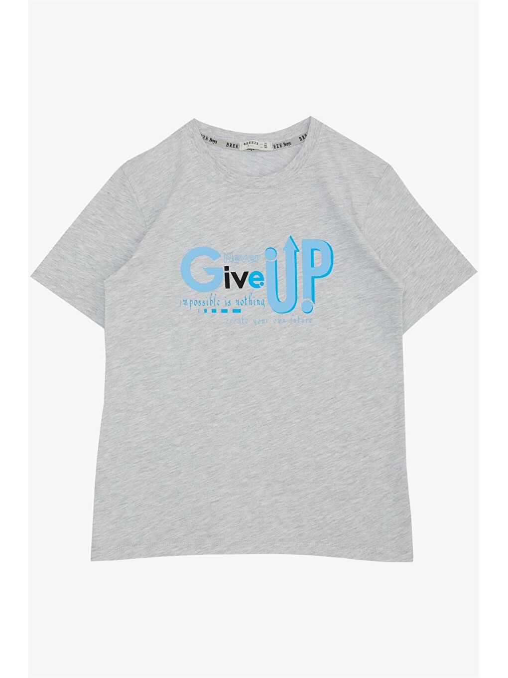 Gri Bisiklet Yaka Baskılı Erkek Çocuk Tişört