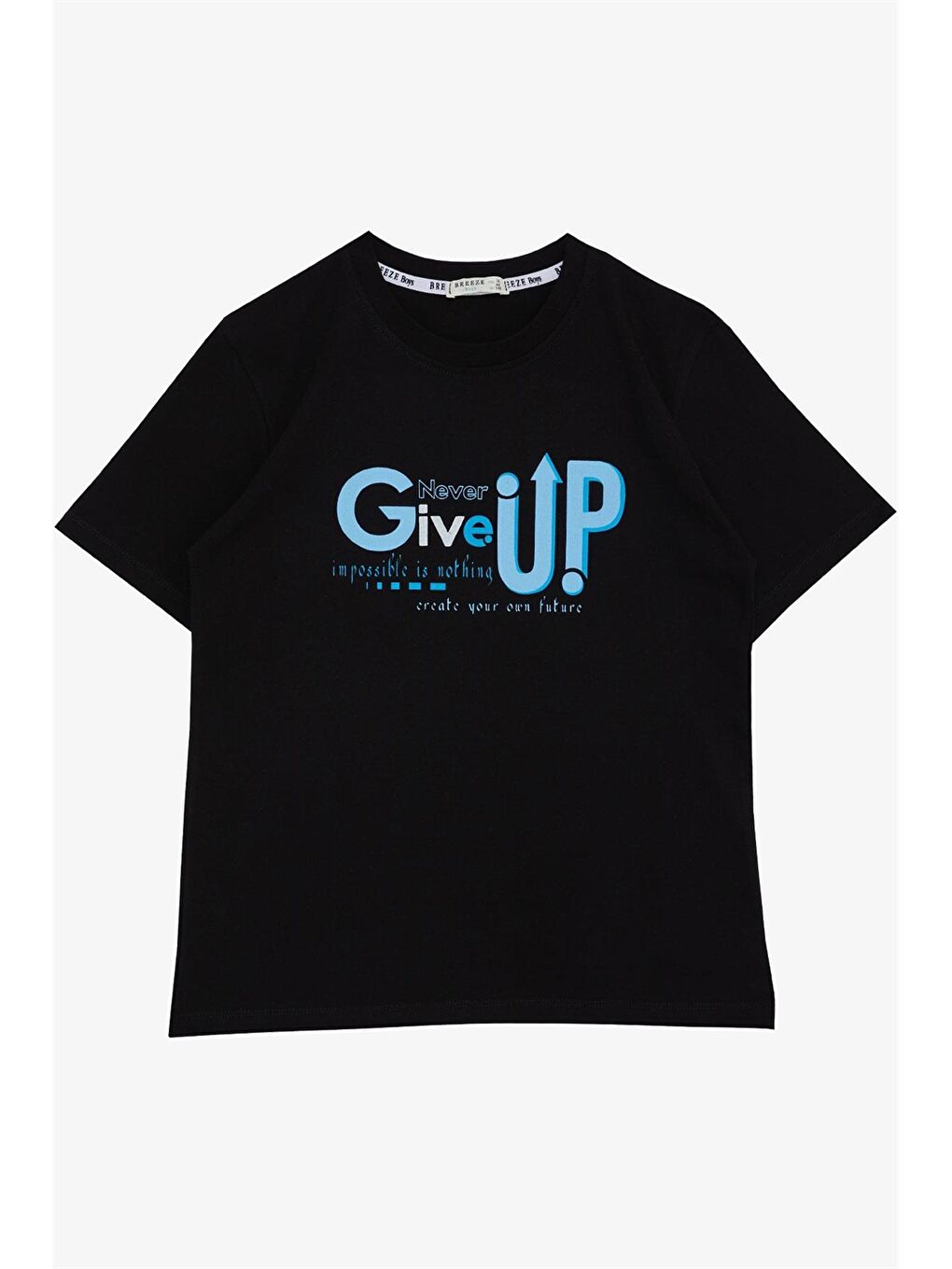 Siyah Bisiklet Yaka Baskılı Erkek Çocuk Tişört