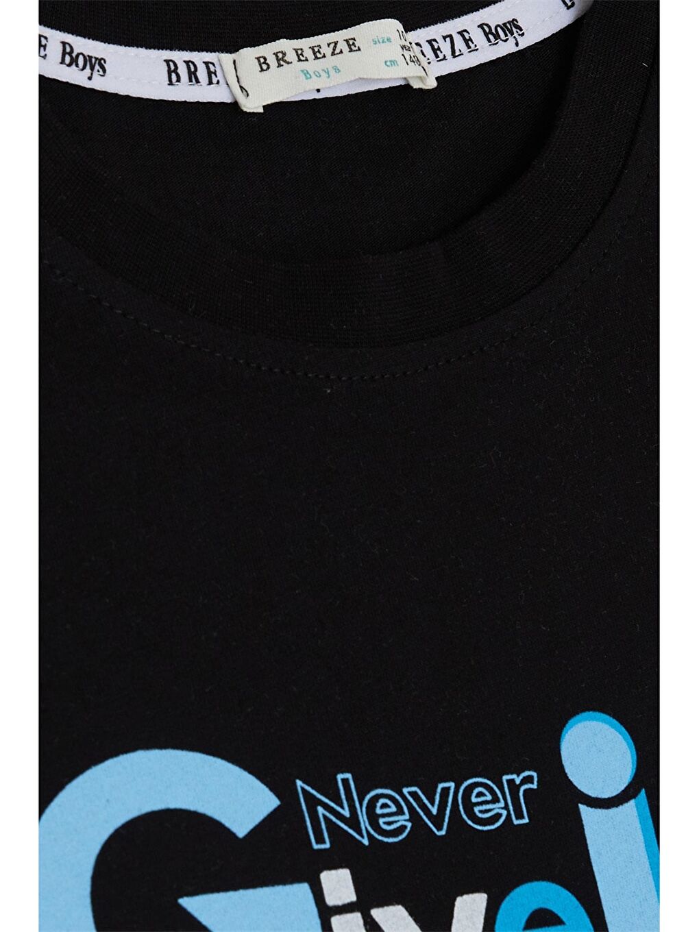 Siyah Bisiklet Yaka Baskılı Erkek Çocuk Tişört-2