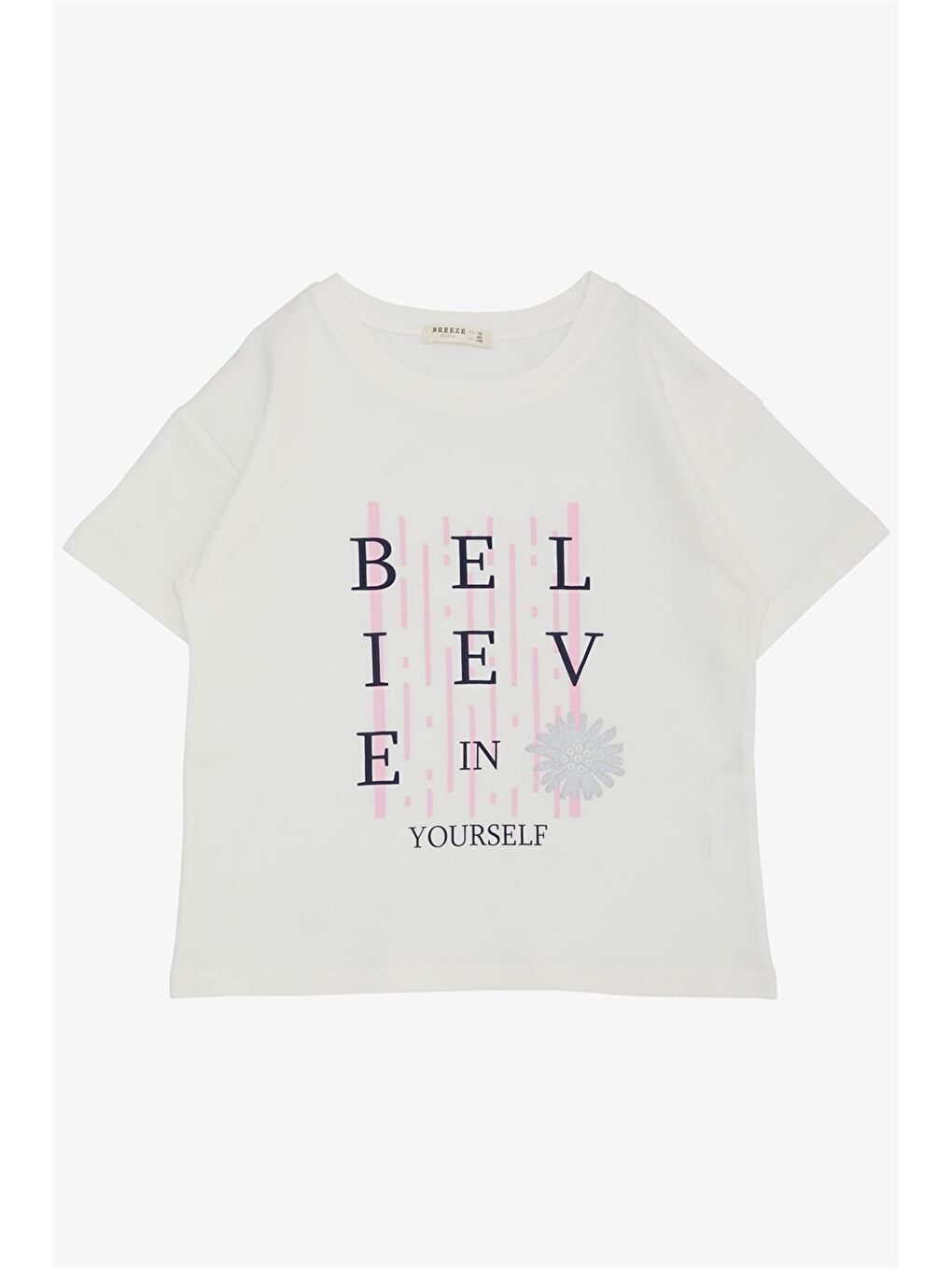 Ekru Bisiklet Yaka Baskılı Kız Çocuk Tişört