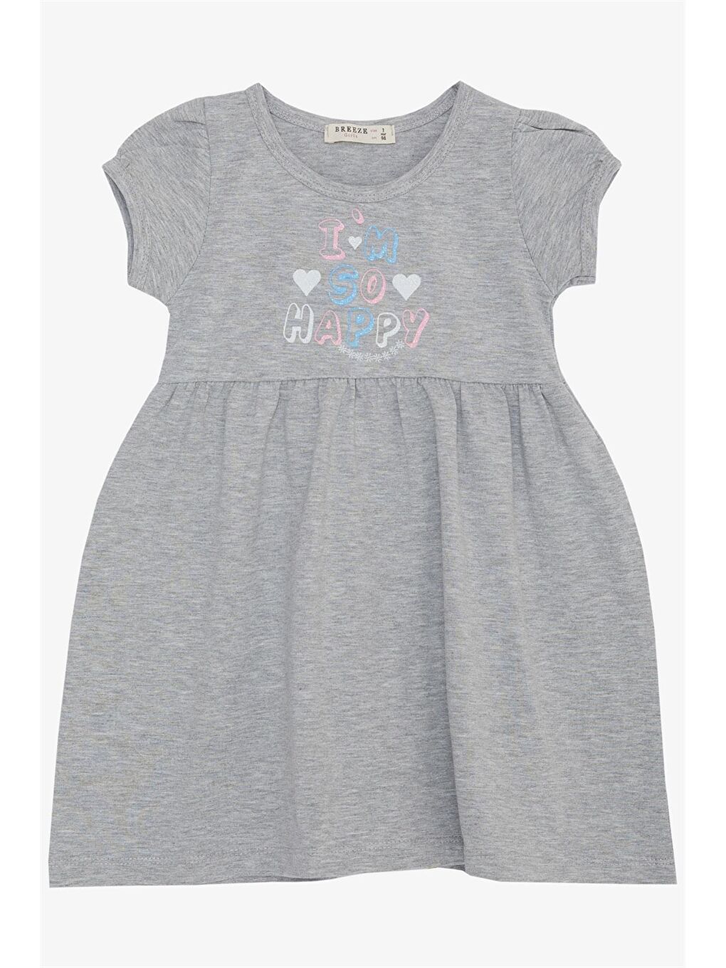 Gri Bisiklet Yaka Baskılı Kız Çocuk Elbise