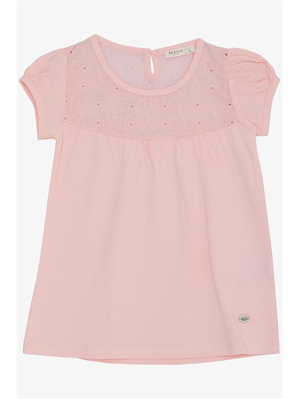 Pembe Bisiklet Yaka Nakışlı Kız Çocuk Tişört