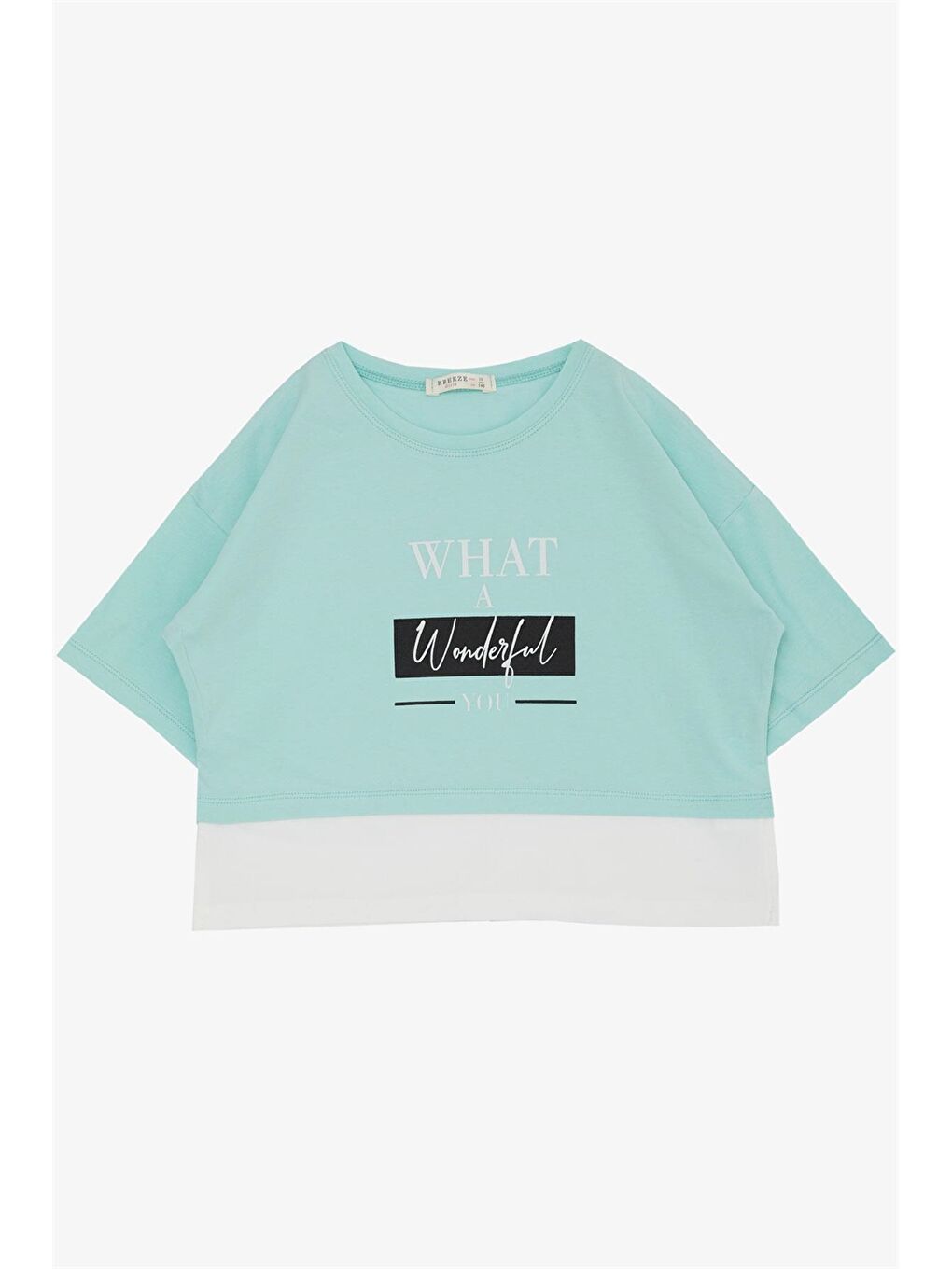 Turkuaz Bisiklet Yaka Kız Çocuk Tişört