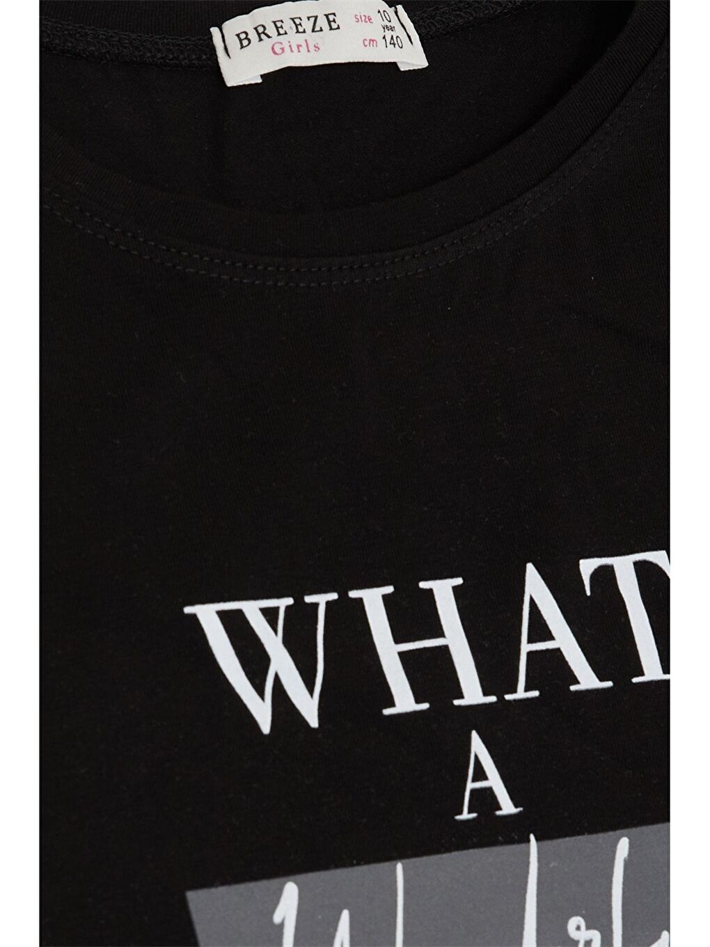 Siyah Bisiklet Yaka Kız Çocuk Tişört-2