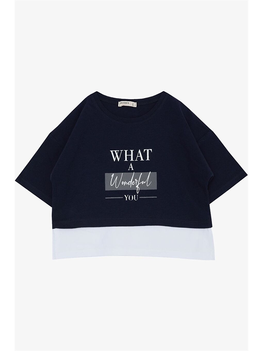 Lacivert Bisiklet Yaka Kız Çocuk Tişört