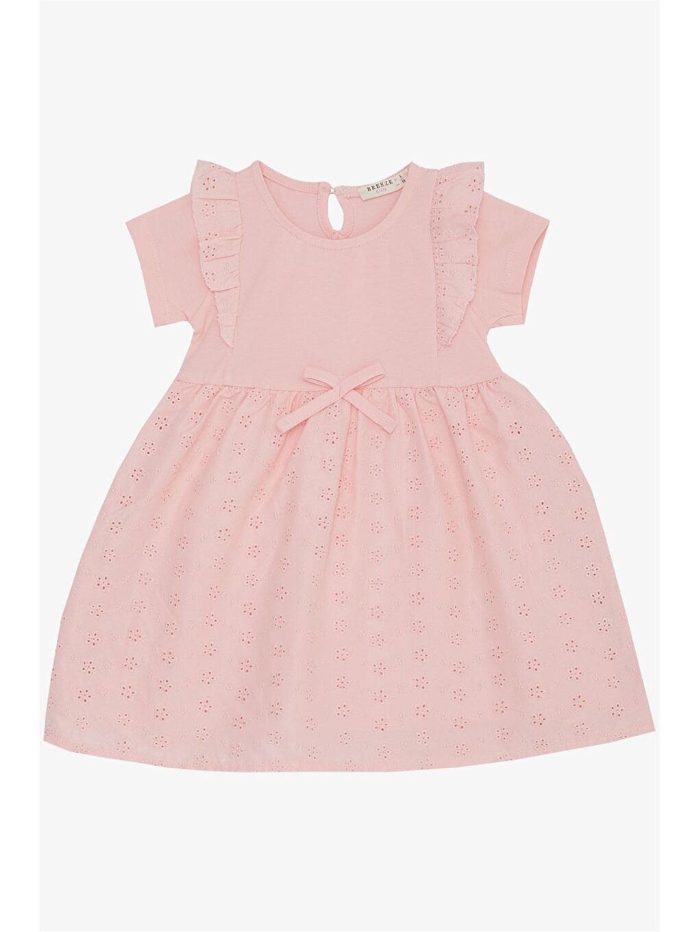 Breeze Pembe Bisiklet Yaka Nakışlı Kız Bebek Elbise