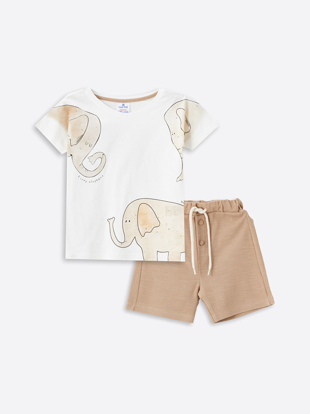 Kahverengi Bisiklet Yaka Baskılı Erkek Bebek Tişört ve Şort 2'li Takım