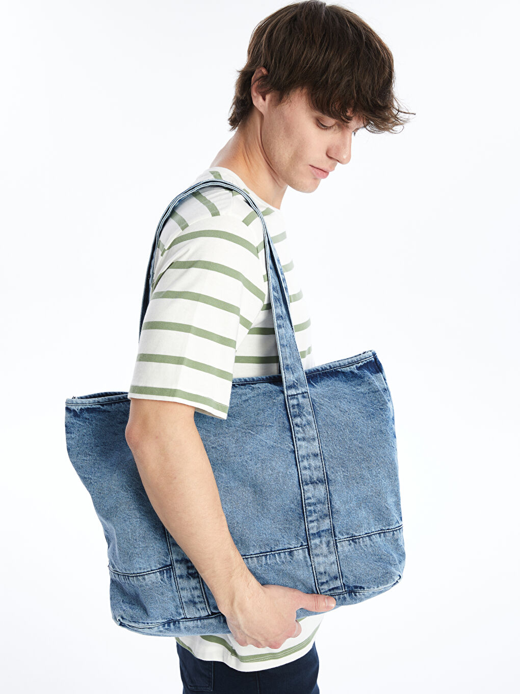 İndigo Denim Askılı Kol Çantası