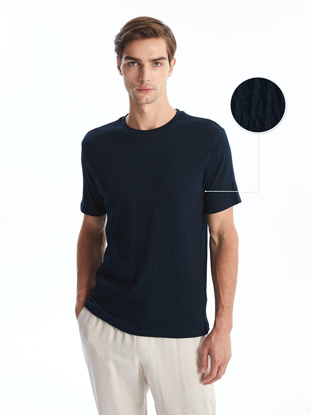 Crew Neck Short Sleeve Men's Textured T-Shirt -S4O752Z8-RFH