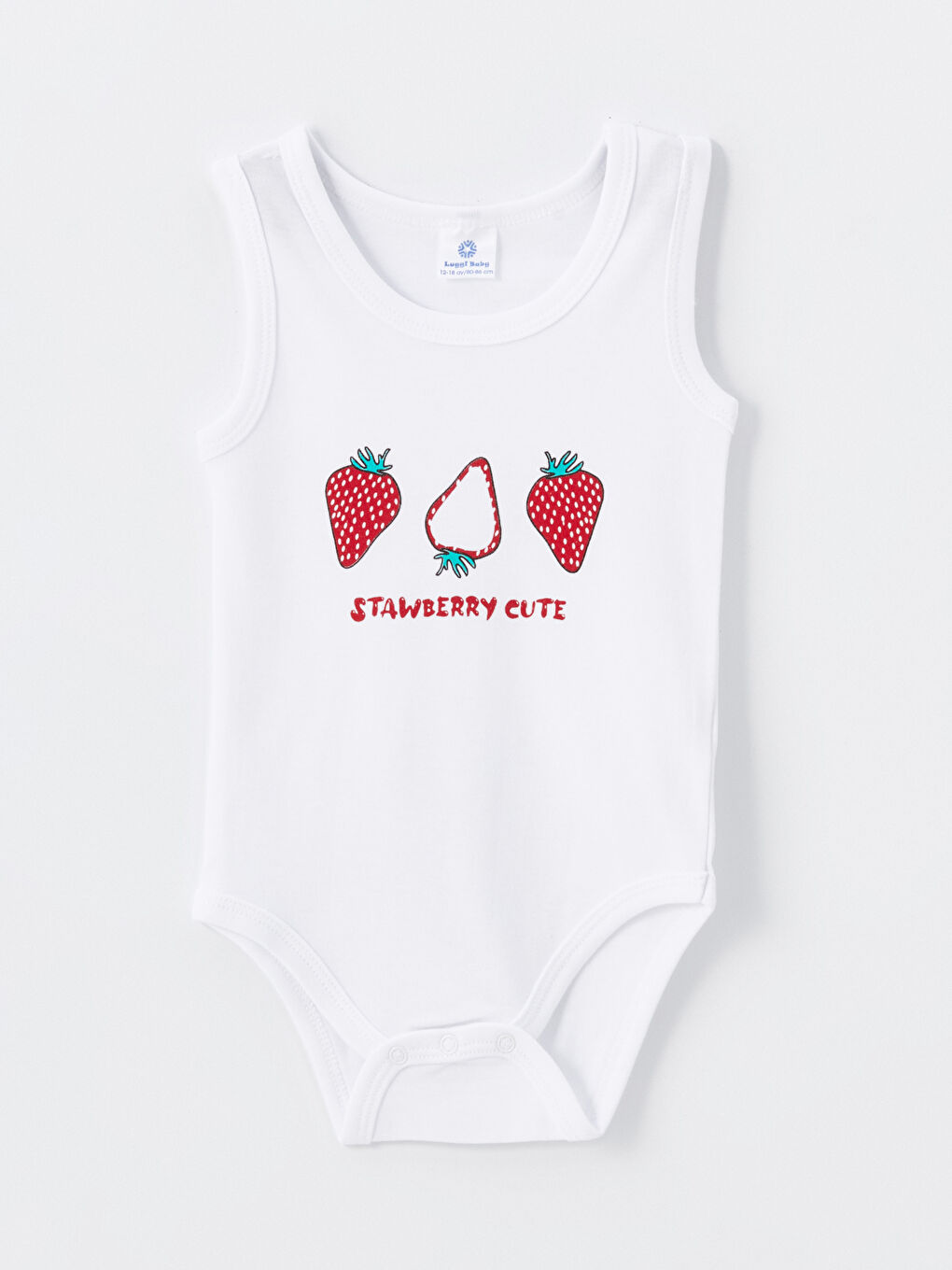 Luggi Baby Kirmizi Bisiklet Yaka Çilek Desenli Kız Bebek Çıtçıtlı Body 2'li - 4