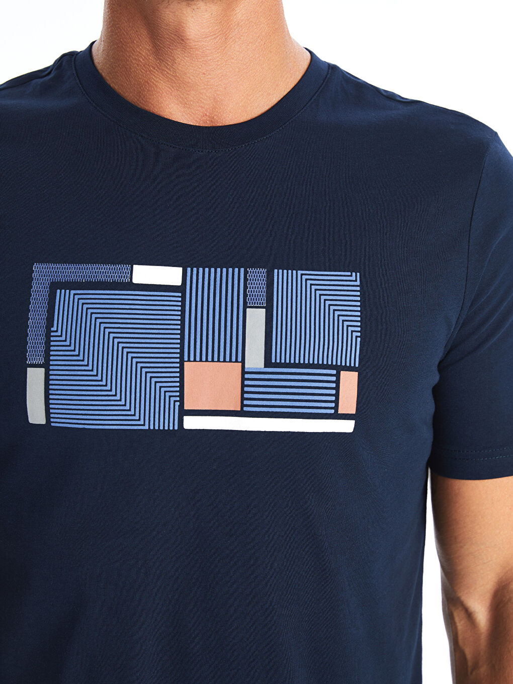 მრგვალი საყელო მოკლე სახელო ნაბეჭდი კომბინირებული ბამბის მამაკაცის მაისური-2