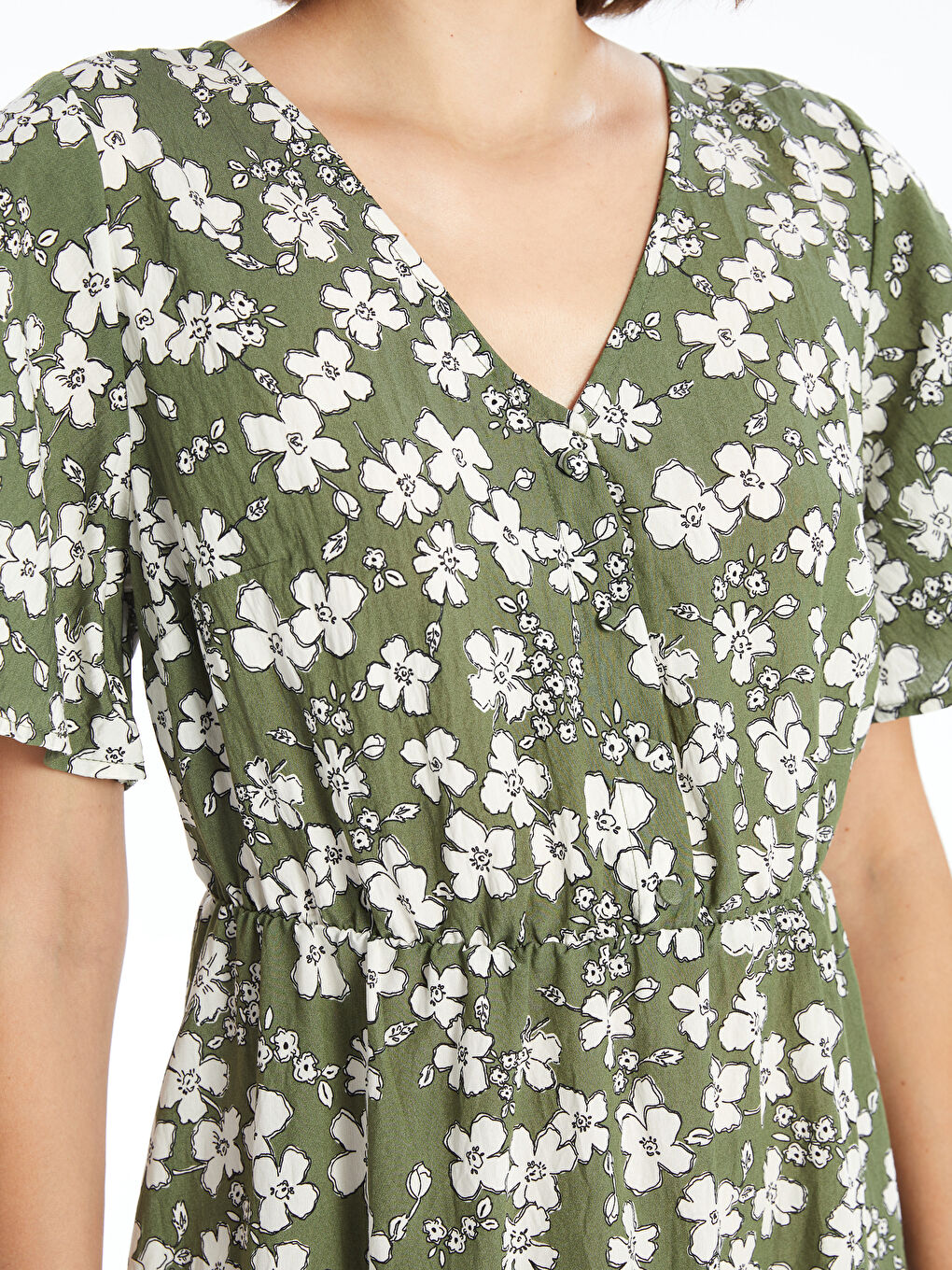 V Neck Flower Short Sleeve Women's Dress -S4O796Z8-LRR