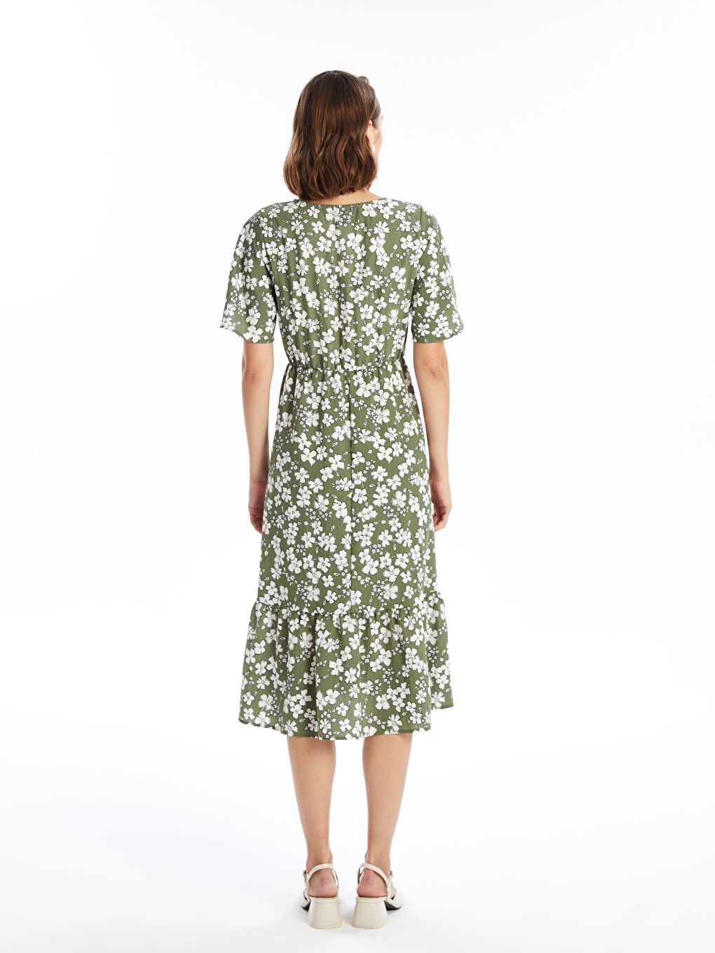 V Neck Flower Short Sleeve Women's Dress -S4O796Z8-LRR