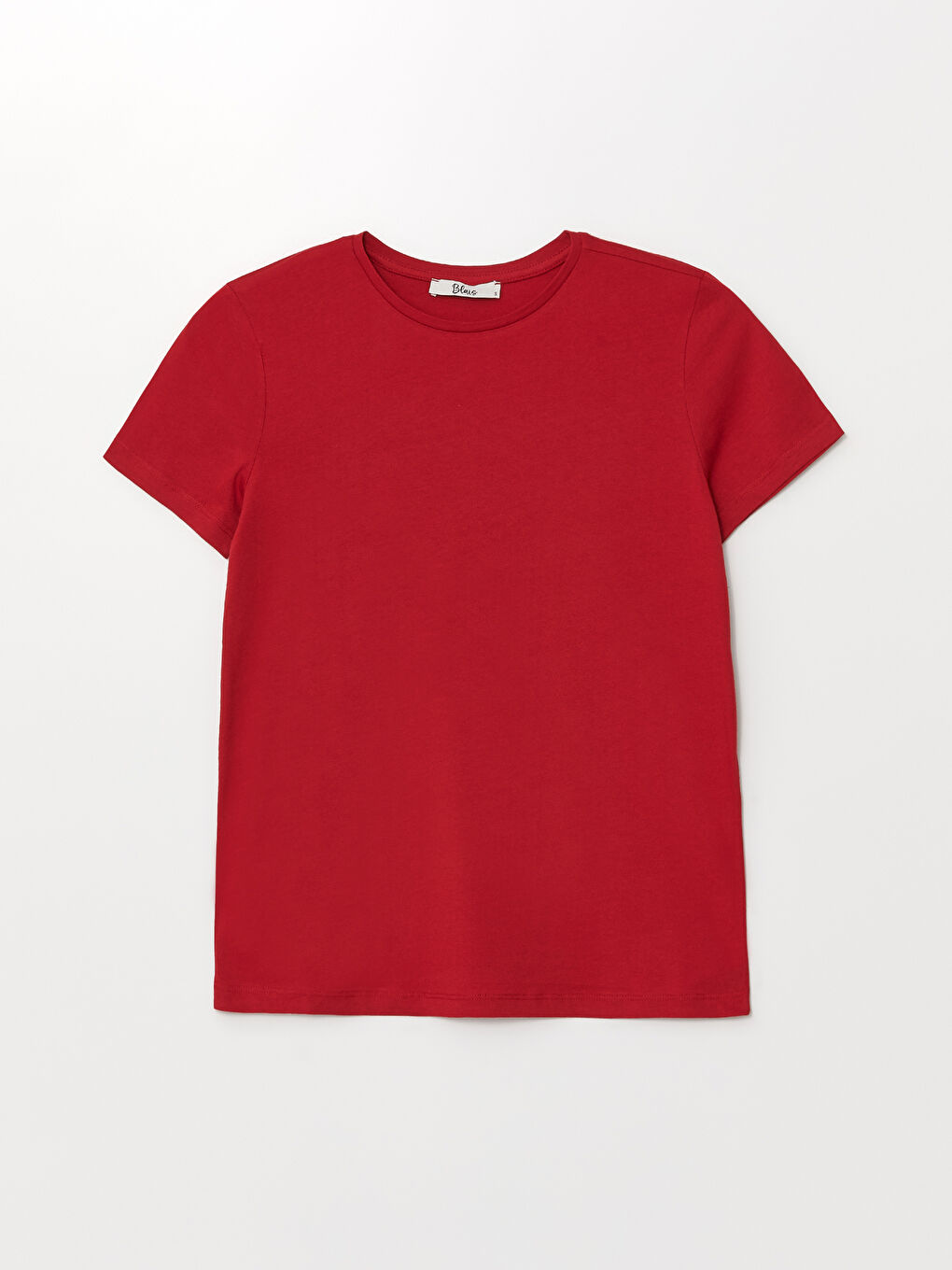 Kırmızı Bisiklet Yaka Düz Kısa Kollu Kadın Tişört-4