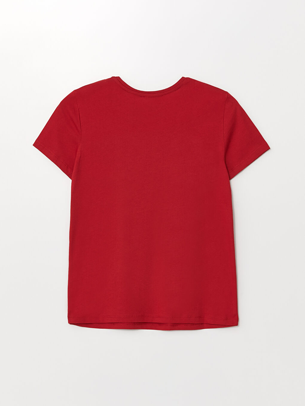 Kırmızı Bisiklet Yaka Düz Kısa Kollu Kadın Tişört-5
