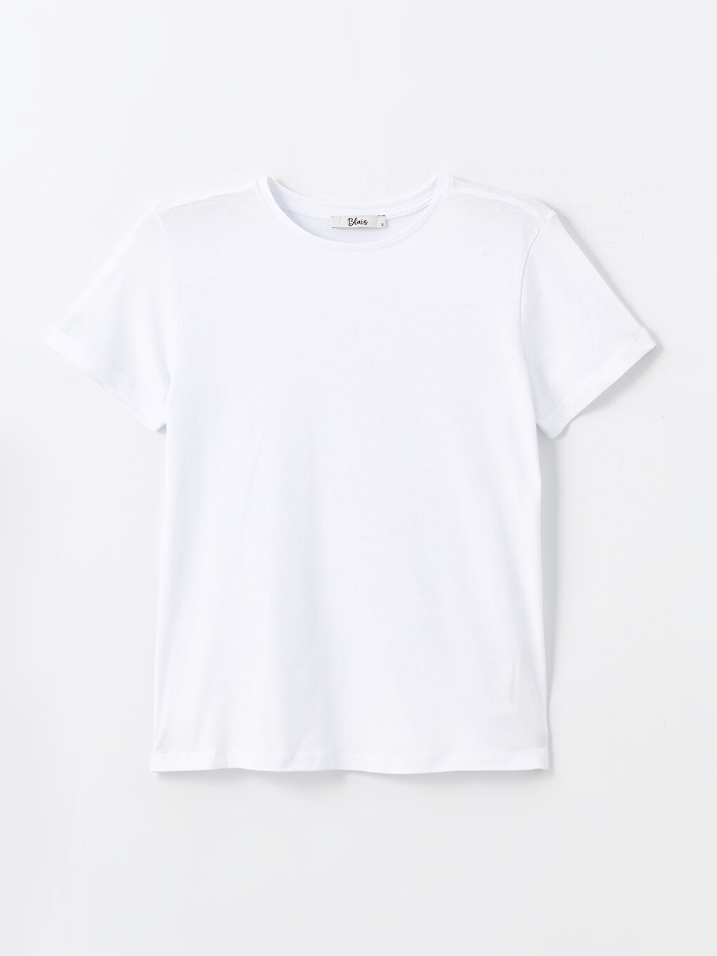 Beyaz Bisiklet Yaka Düz Kısa Kollu Kadın Tişört-4