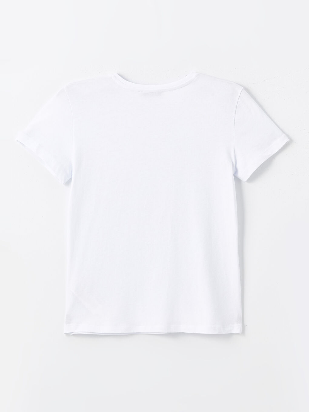 Beyaz Bisiklet Yaka Düz Kısa Kollu Kadın Tişört-5