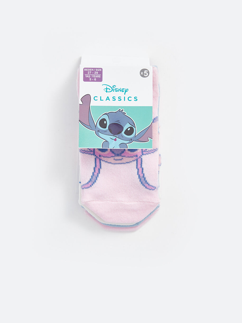 Pembe Lilo ve Stitch Desenli Kız Çocuk Patik Çorap 5'li-2