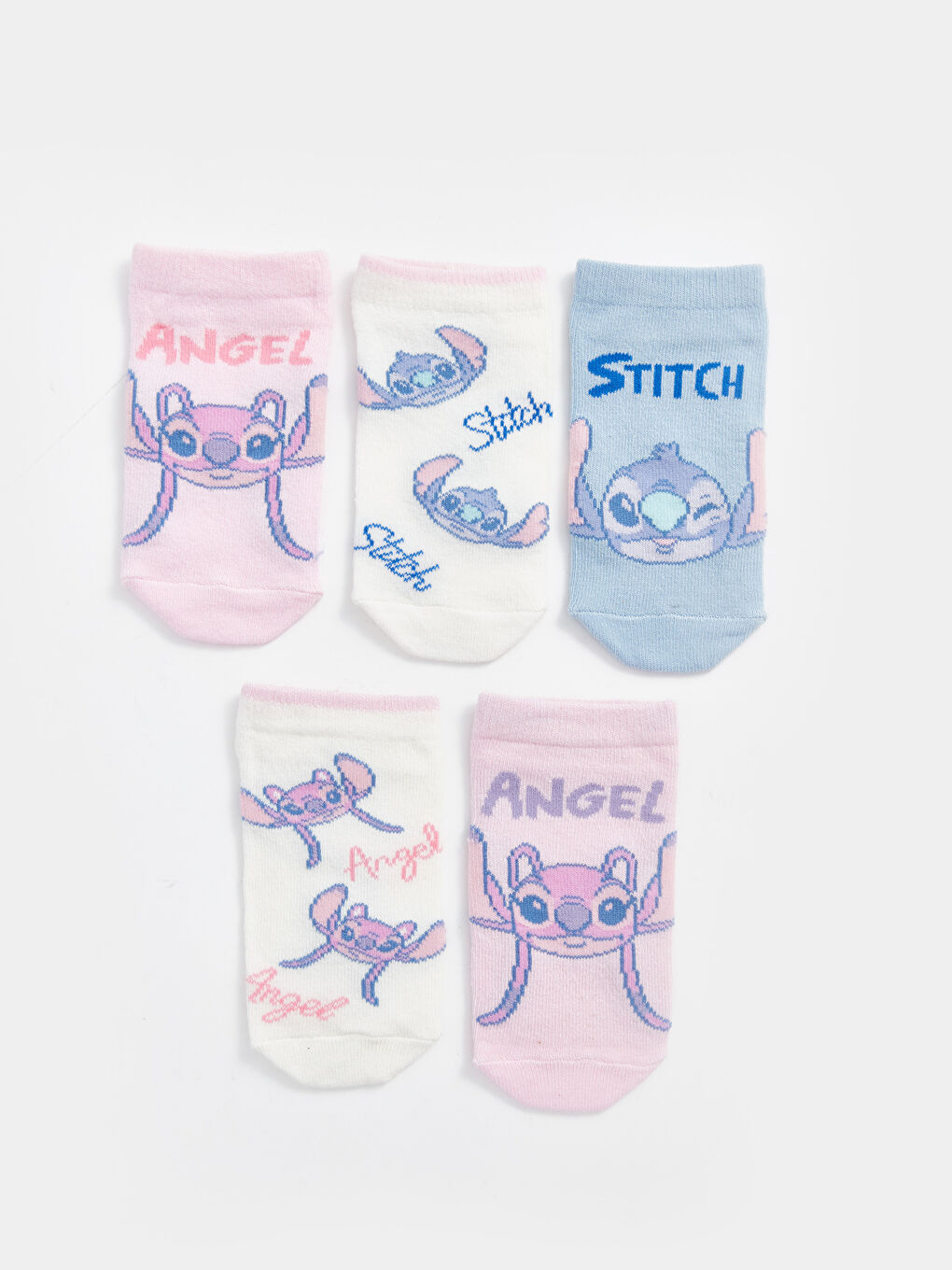 Pembe Lilo ve Stitch Desenli Kız Çocuk Patik Çorap 5'li-1