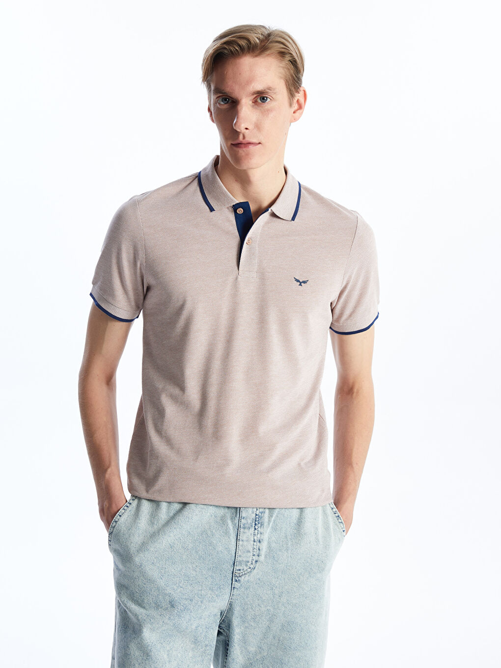 Polo Neck Short Sleeve Embroidered Men's T-Shirt-1