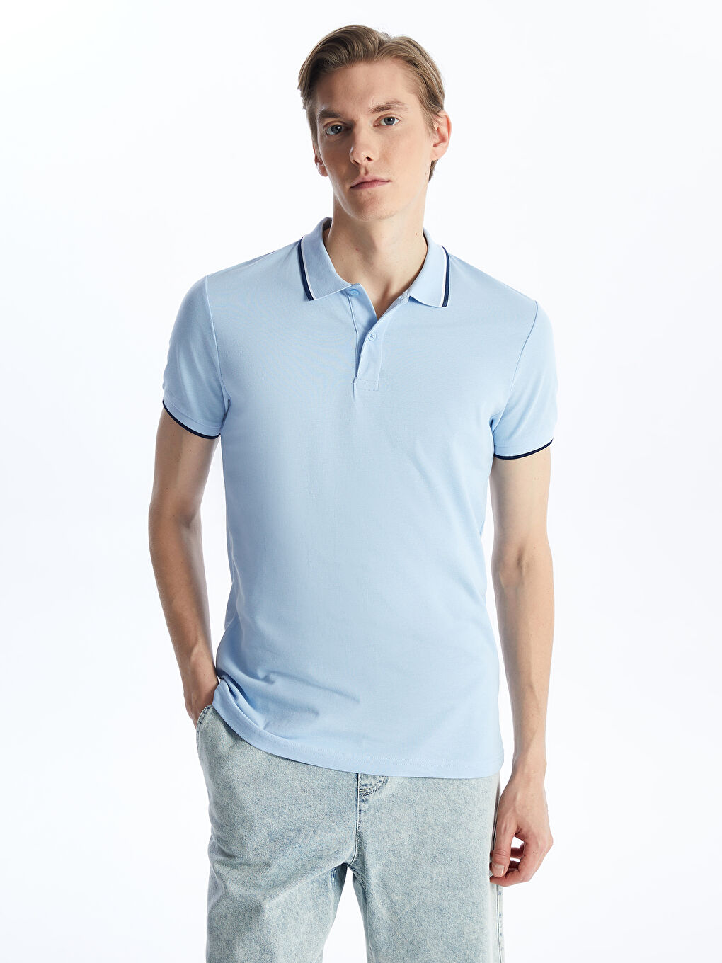 Поло яка Къс ръкав Пике Тениска за мъже-1