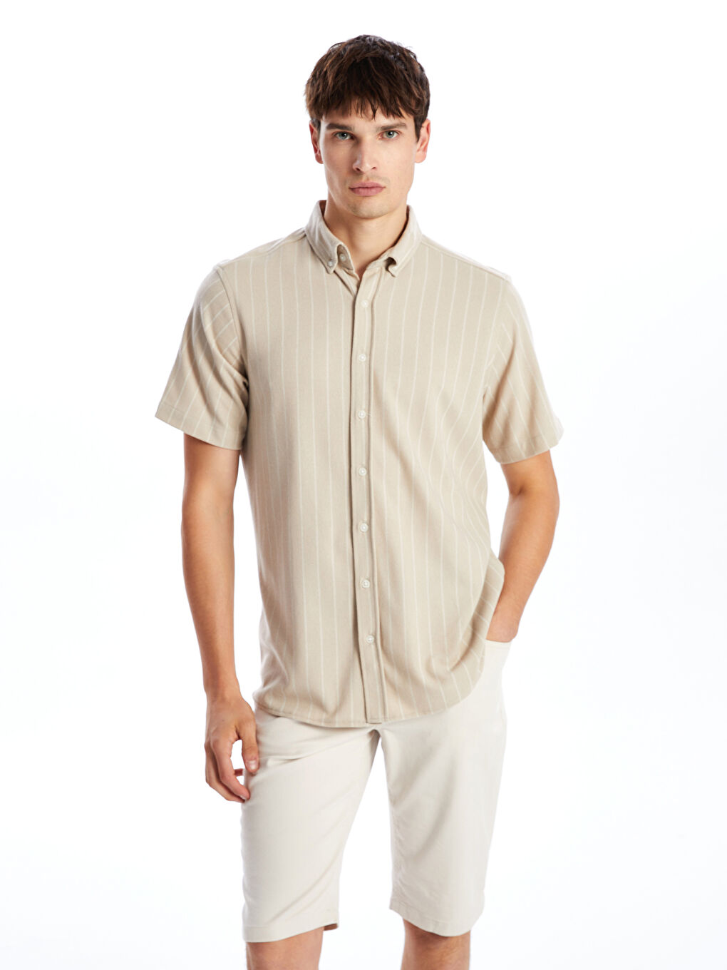 Regular Fit Short Sleeve Striped Men's Shirt -S4O860Z8-LE8