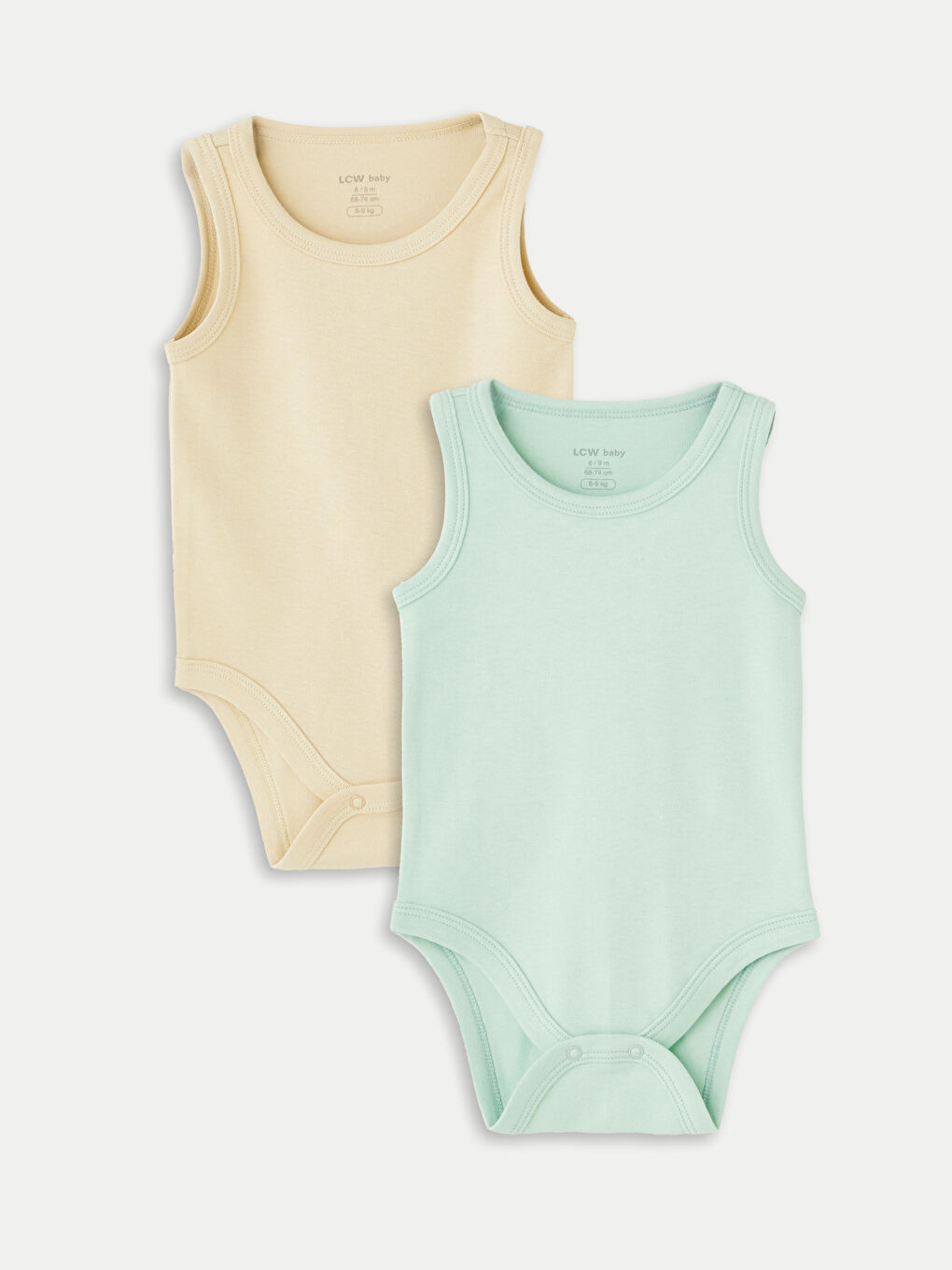 LCW baby Bej Bisiklet Yaka Basic Kız Bebek Çıtçıtlı Body 2'li