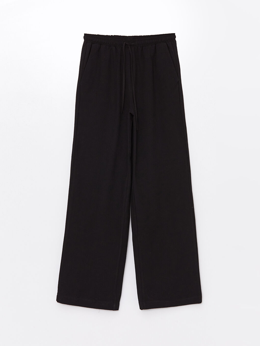 Siyah Beli Lastikli Düz Keten Karışımlı Kadın Pantolon-4