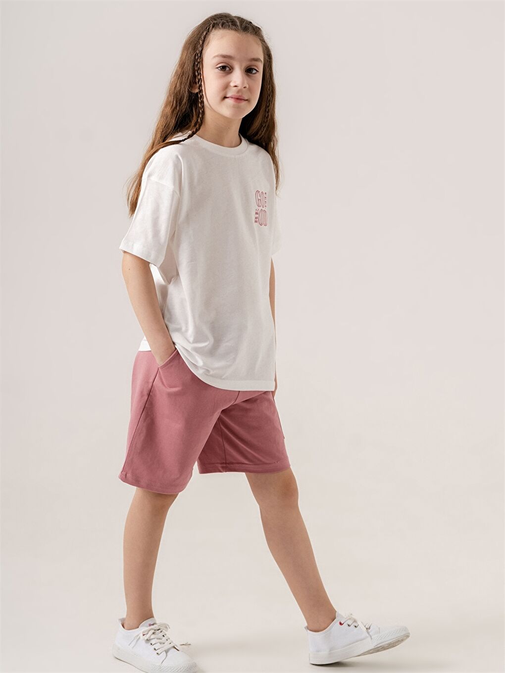 Pembe Bisiklet Yaka Baskılı Kız Çocuk Tişört ve Şort 2'li Takım-1