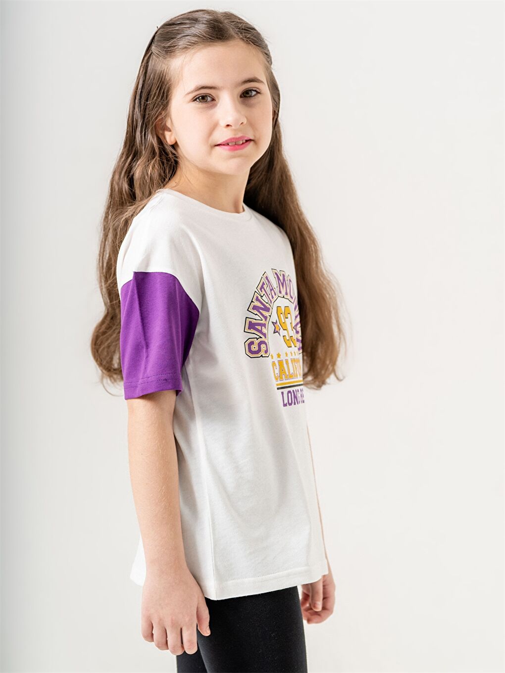 Mor Bisiklet Yaka Baskılı Kız Çocuk Tişört-2