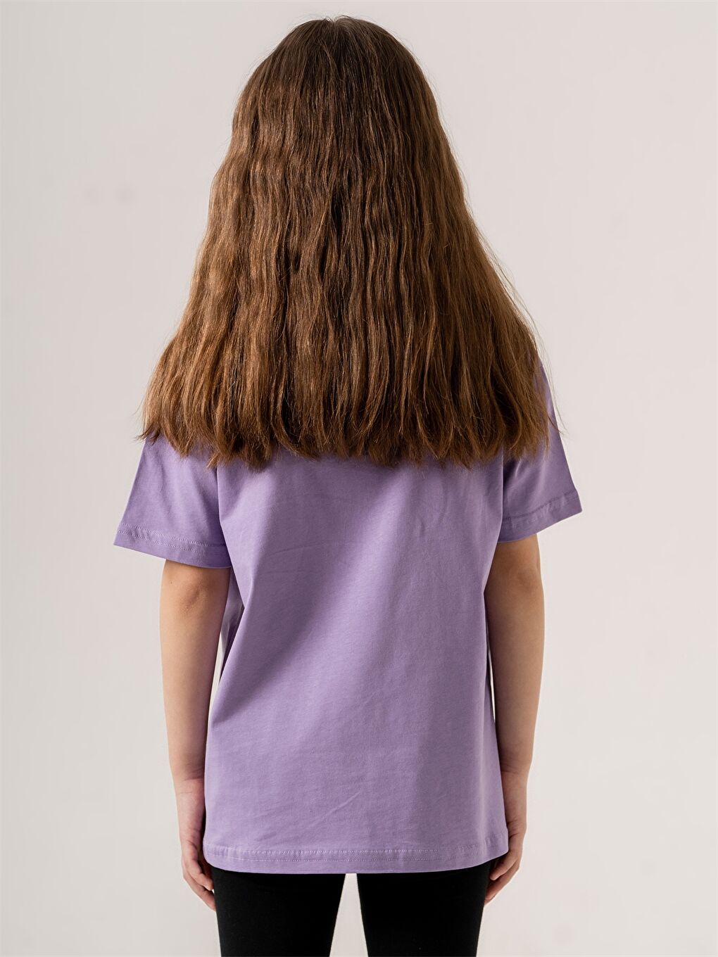 Lila Bisiklet Yaka Baskılı Kız Çocuk Tişört-3