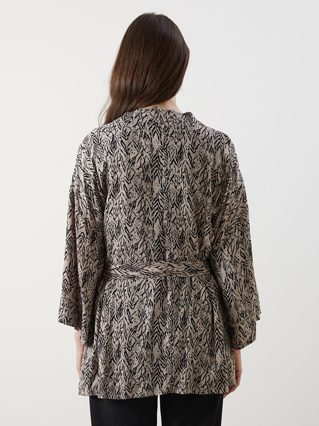 Shawl Collar Patterned Long Sleeve Oversize Women's Kimono -S4O901Z8-LRA
