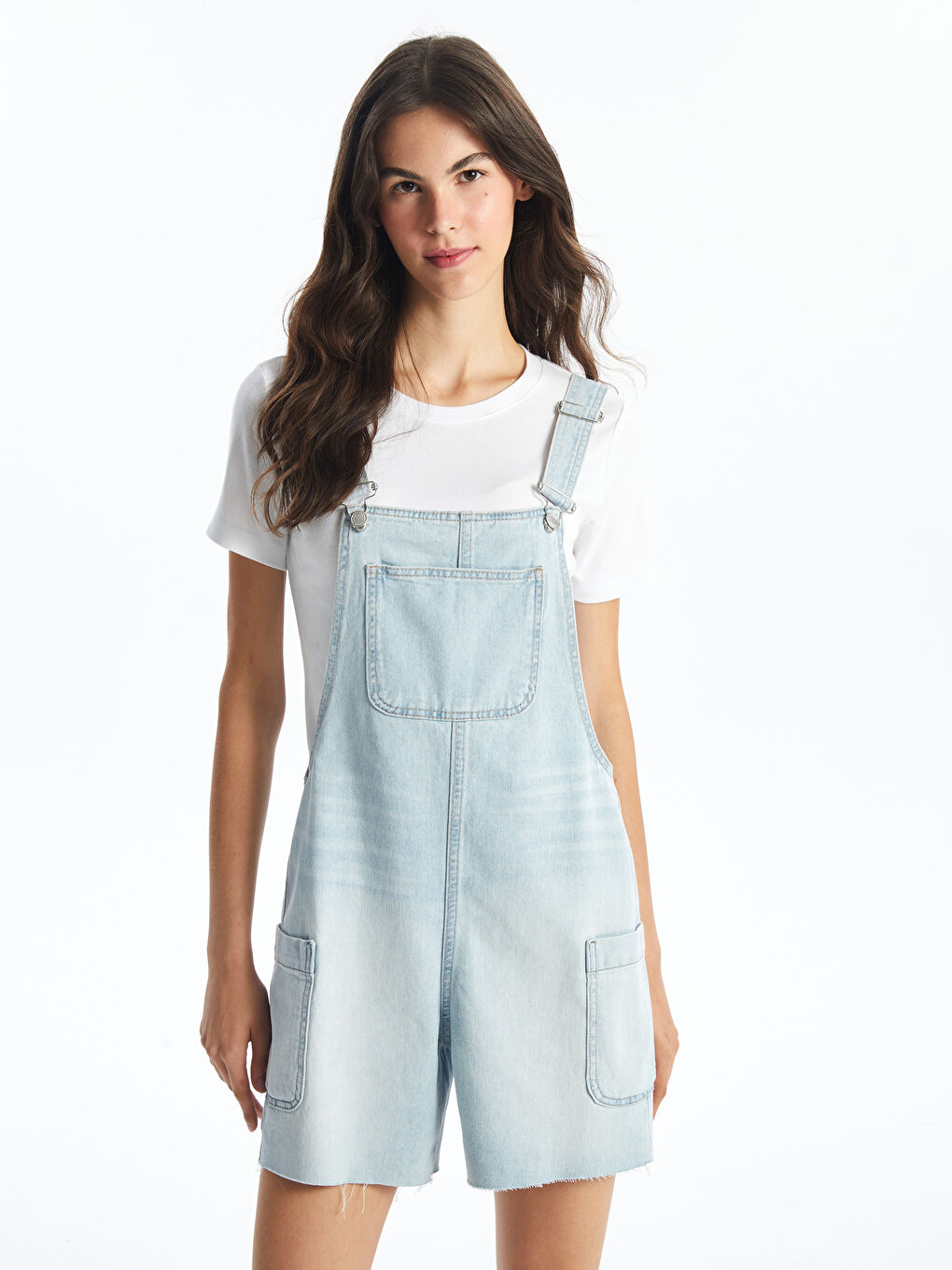 İndigo Kare Yaka Düz Askılı Kadın Jean Salopet