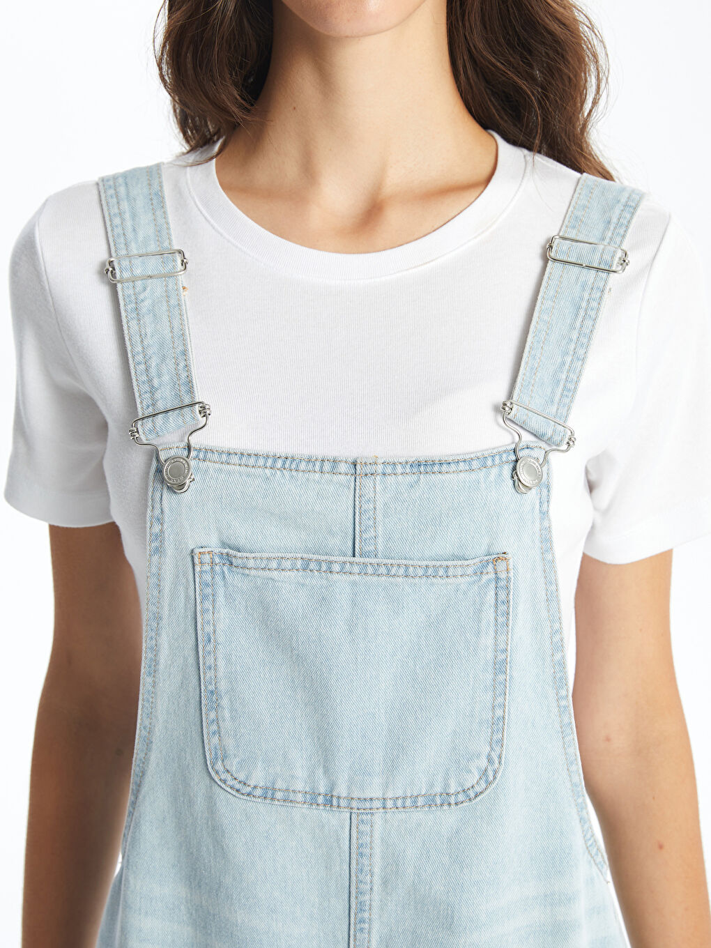 İndigo Kare Yaka Düz Askılı Kadın Jean Salopet-2