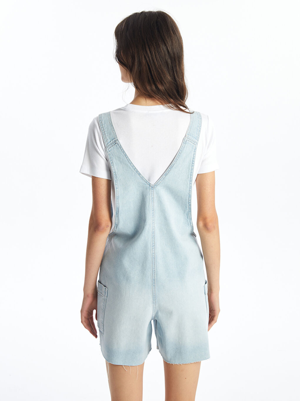 İndigo Kare Yaka Düz Askılı Kadın Jean Salopet-3