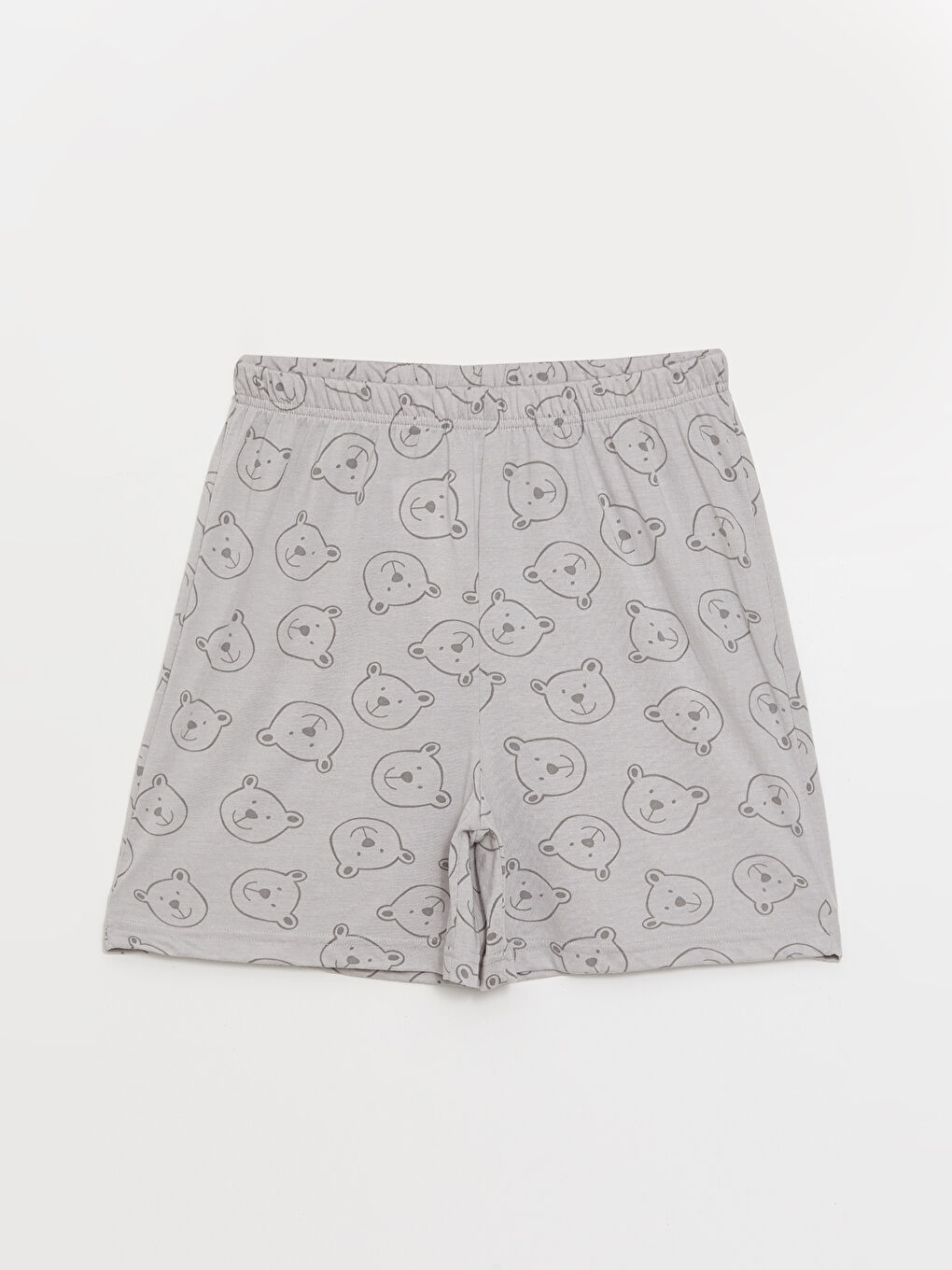 Gri Beli Lastikli Baskılı Kadın 2'li Şort-1