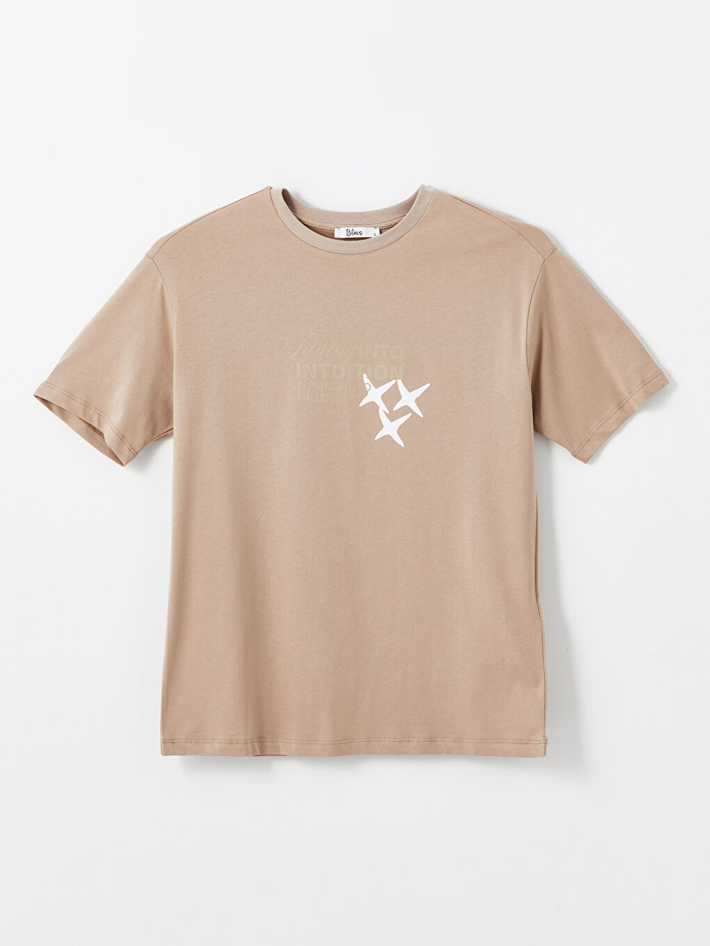 Kahverengi Bisiklet Yaka Baskılı Kısa Kollu Kadın Tişört-4