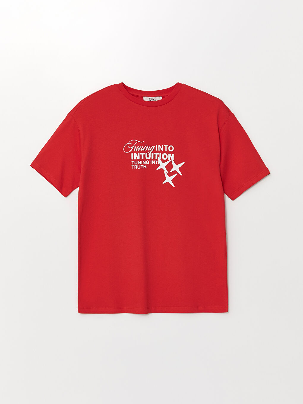 Kırmızı Bisiklet Yaka Baskılı Kısa Kollu Kadın Tişört-4