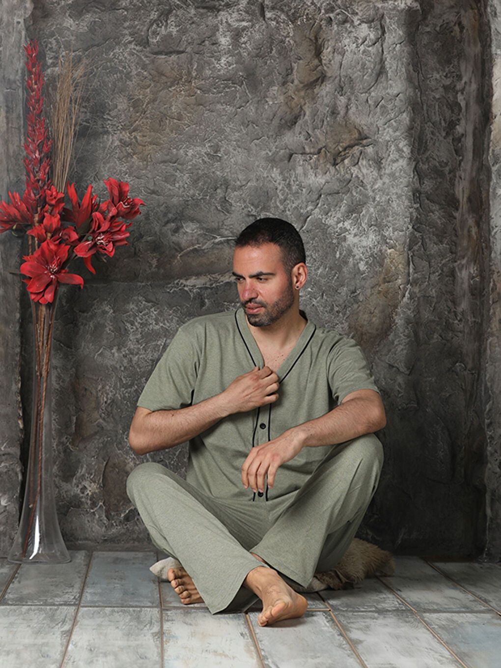 ERCAN Yeşil Standart Kalıp Düğmeli Erkek Pijama Takımı - 2