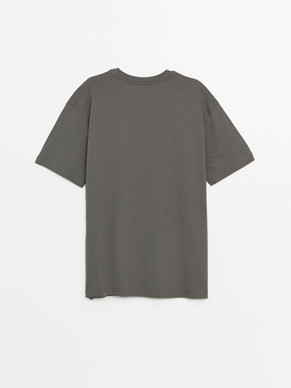 Antrasit Bisiklet Yaka Baskılı Kısa Kollu Oversize Kadın Tişört-5