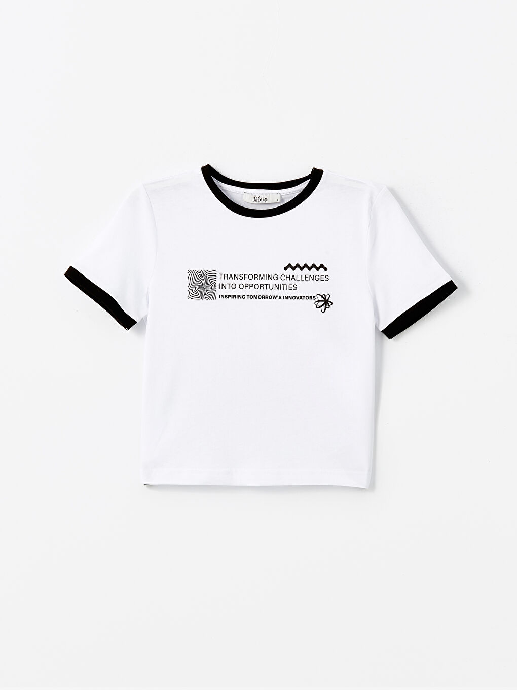 Beyaz Bisiklet Yaka Baskılı Kısa Kollu Kadın Tişört-4