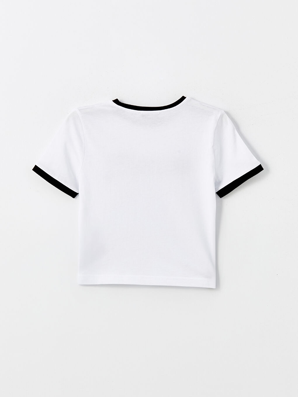 Beyaz Bisiklet Yaka Baskılı Kısa Kollu Kadın Tişört-5