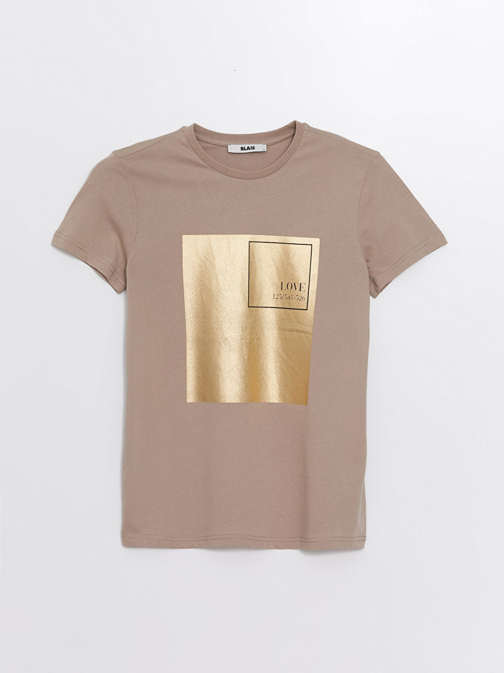 Kahverengi Bisiklet Yaka Baskılı Kısa Kollu Kadın Tişört-4