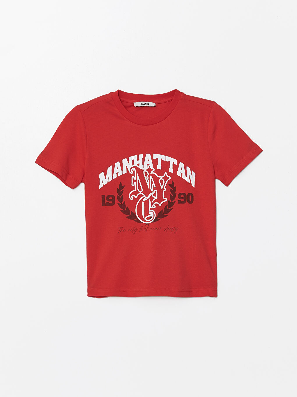 Kırmızı Bisiklet Yaka Baskılı Kısa Kollu Kadın Tişört-4