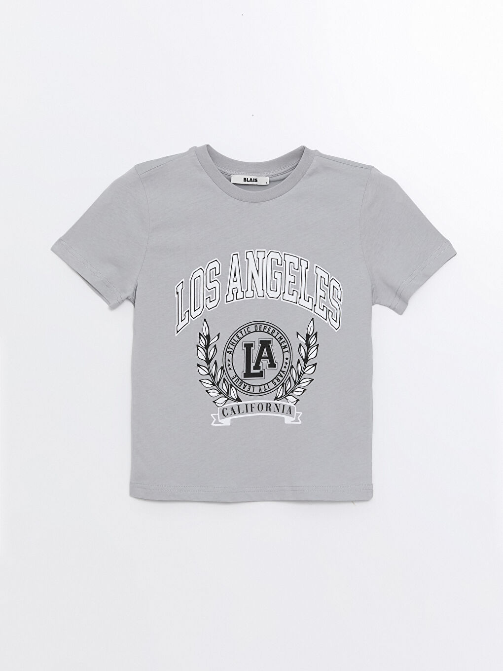 Gri Bisiklet Yaka Baskılı Kısa Kollu Kadın Tişört-4