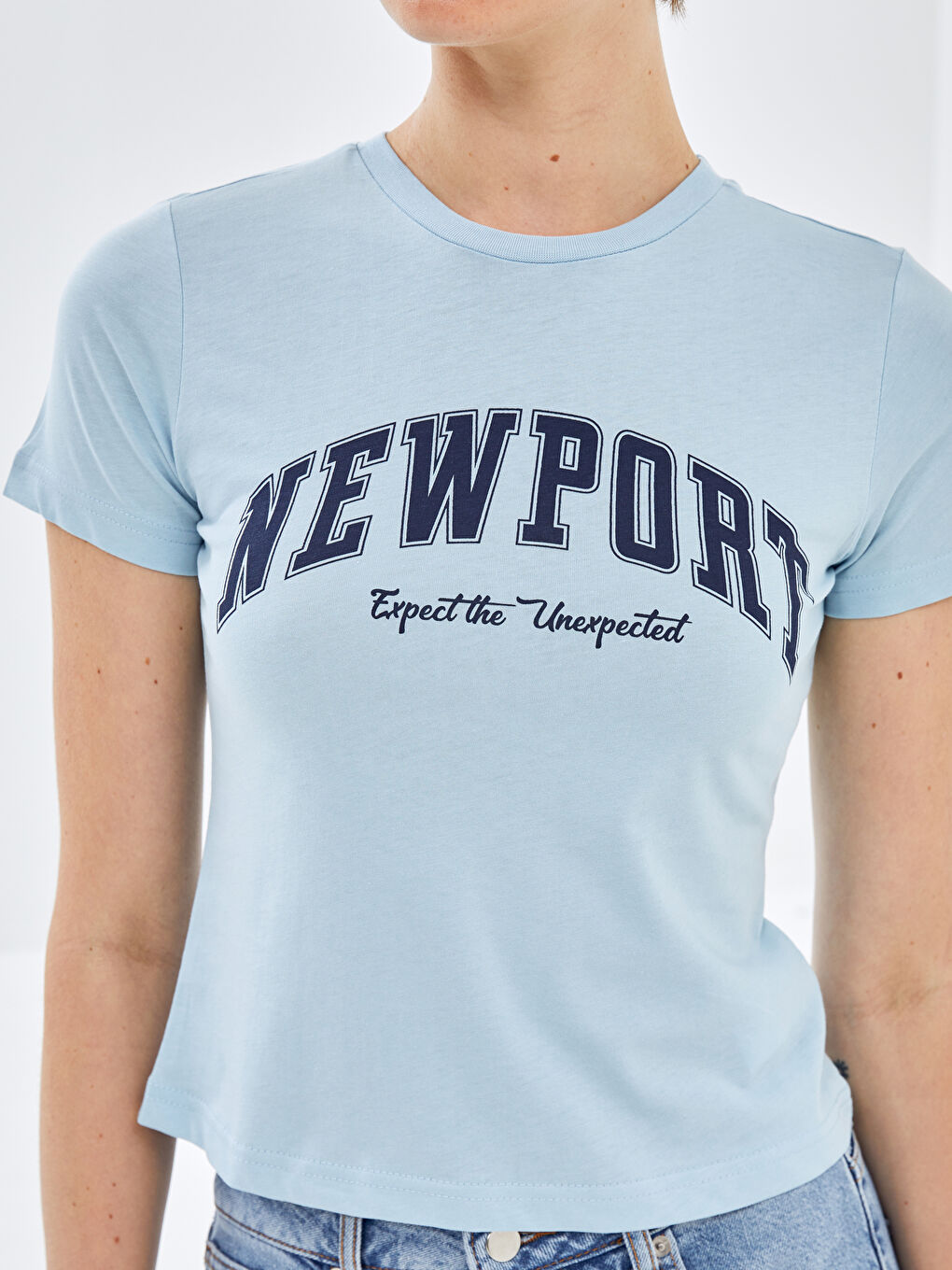 Mavi Bisiklet Yaka Baskılı Kısa Kollu Kadın Tişört-2