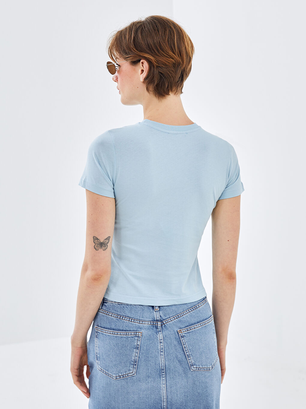 Mavi Bisiklet Yaka Baskılı Kısa Kollu Kadın Tişört-3