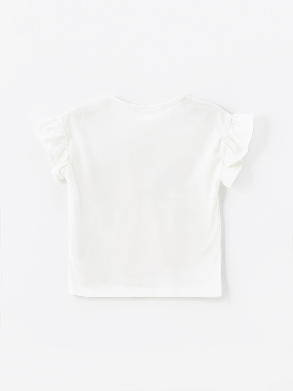 Ekru Bisiklet Yaka Baskılı Kısa Kollu Kız Bebek Tişört-1